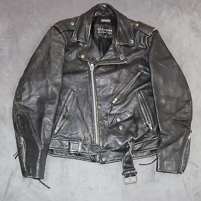 Vintage Wilson Thinsulate Black Leather Motorcycle Jacket Size Small • $30