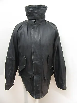 Vintage 70's French Leather Motorcycle Flying Jacket Size Uk L Wool Lined • £69