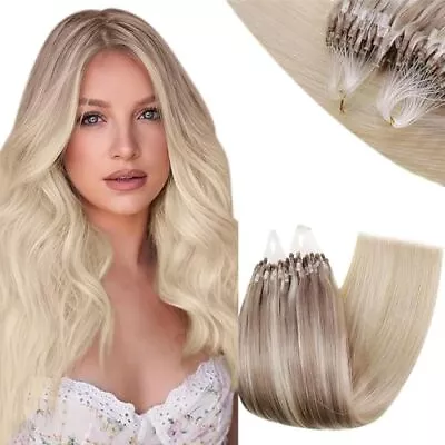  Micro Link Hair Extensions Human Hair Ombre Ash Blonde 20  Micro-#18/22/60 • $93.96