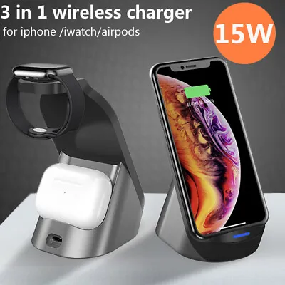 $31.98 • Buy 3 In 1 Wireless Charging Dock Station Charger For Apple IWatch IPhone 13 14 Pro