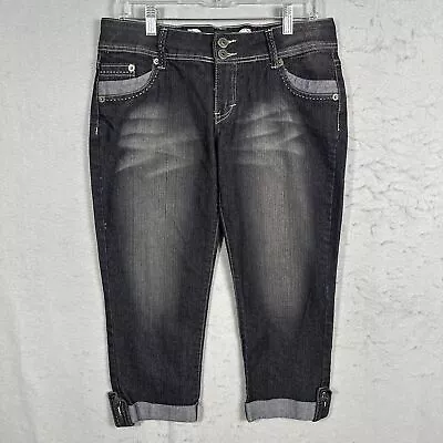 Freestyle Revolution Cuffed Hem  Capri Jeans Womens  Black Size 11 Stretch • $11.19
