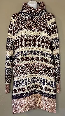 FREE PEOPLE Sz XS Oversized Chunky Knit Maroon Turtleneck Tunic Sweater/Dress • $35