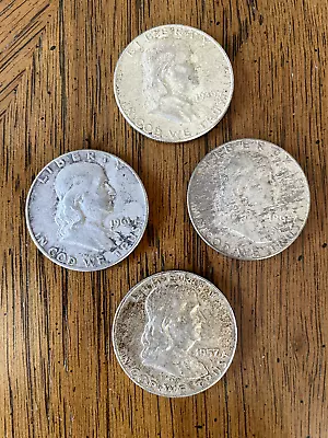 4 Franklin Silver Half Dollars 1949 1957-d 1961-d 1963-d • $32