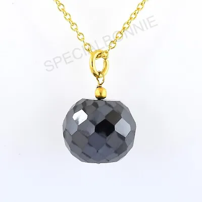 $9.99 • Buy RARE 13 Mm Black Diamond Bead Pendant-Certified  In 925 Silver ! Brilliant Cut