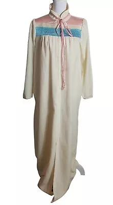 Vintage Tara New York Fleece Robe Sz Medium Ivory Pink Blue Zip Up Maxi Modest  • £21.38