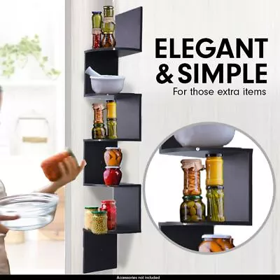 $39.95 • Buy Zig Zag Corner Shelf Display Storage Rack 5 Tier Wall Organiser Decorative Black