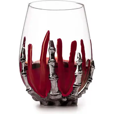 Bloody Skeleton Hand Wine Glass By The Wine Savant - 16oz Skeleton Glass 5  H • $24.91