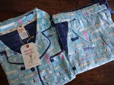 Munki Munki DACHSUND DOG BLUE Multi FLANNEL PAJAMA Lounge SET 2PC Womens L • $54.99