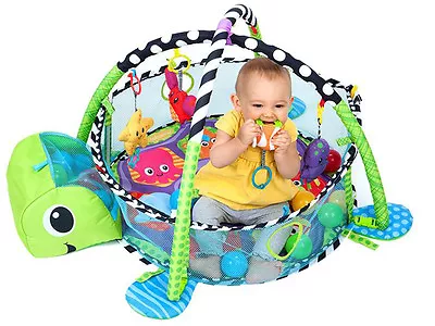 Turtle Baby Gym 3 In 1 Activity Play Floor Mat Ball Pit & Toys Babies Playmat • £27.95