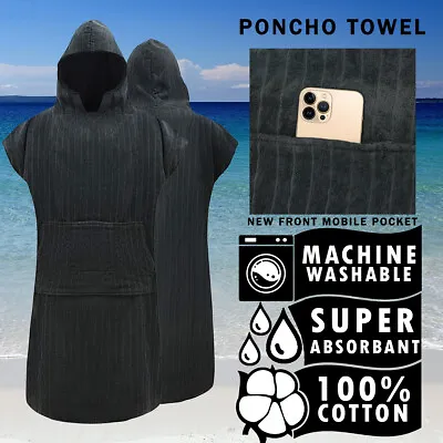Unisex Changing Robe Poncho Towel Hooded Adult Dry Beach Swimming Cotton Grey • £28.99
