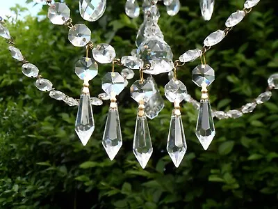 X5 Dainty Chandelier Sweet Crystal Clear Glass Icicle Bomb Drops Xmas Tree Decos • £8.49