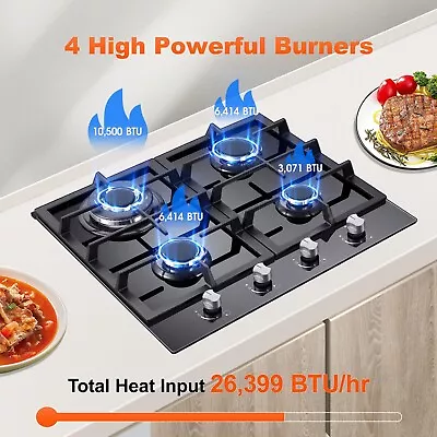 4-Burners Gas Cooktop 24 Inch Stainless Steel Tempered Glass NG/LPG Convertible • $139.99