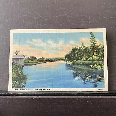 Crooked River Northern Michigan MI Vintage Linen Postcard • $2.99