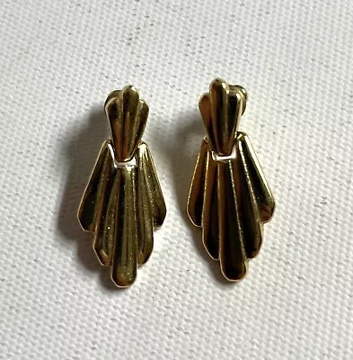 Vintage Estate Trifari Gold Tone Art Deco Style Dangle Drop Earrings • $12.99