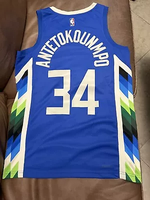 Nike Giannis Antetokounmpo Milwaukee Bucks City Edition Jersey Blue Men Nba Med • $59.99