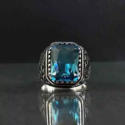 Natural Topaz Cut Sky Blue Color 925 Sterling Silver Gemstone Men's Ring G-39 • $44.99