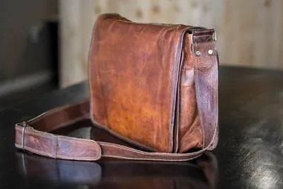 New Men's Vintage Brown Leather Full Flap Messenger Laptop Satchel Shoulder Bag • $37.36