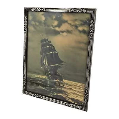 Vintage Art Nouveau Picture Frame With Old Ironside USS Constitution Lithograph • $54