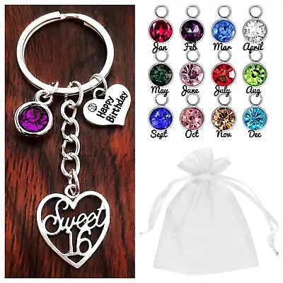 16TH BIRTHDAY GIFTS SWEET 16TH BIRTHDAY Keyring SIXTEENTH BIRTHSTONE Gift • £2.95