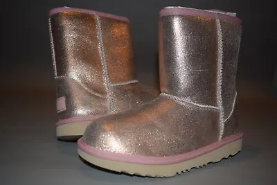 NIB Kids Ugg Classic II Metallic Glitter Pink Boots Sz 3 1123663K Fur Winter • $69.99