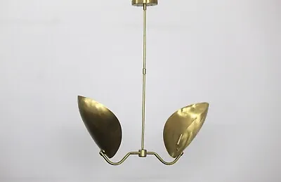 Mid Century 2 Curved Light Shapes Pendant Modern Brass Chandelier Hand Crafted • $314.46