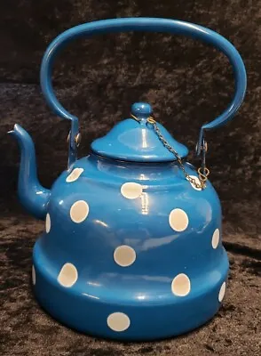 Vintage Rare Blue Polka Dot Tea Pot Enamel By EMO CELJE YUGOSLAVIA D-31 • $14.99