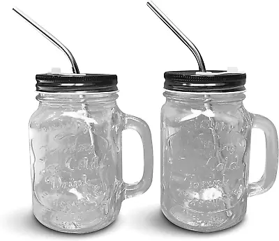 Mason Jar Mugs With Handle Regular Mouth Colorful Lids With 2 Reusable Stai... • $24.99