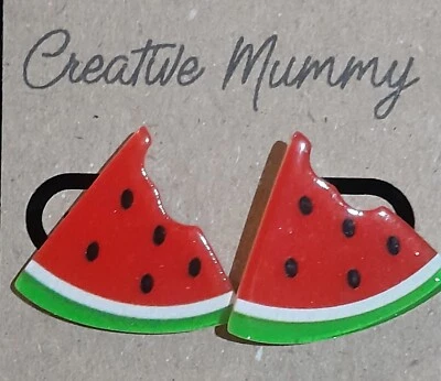 Handmade Acrylic Watermelon Wedge With A Bite Stud Earrings-Fashion Food • $6