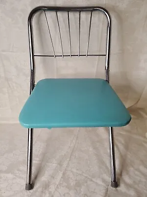 MCM Chair Chrome Turquoise Childs VTG Vinyl Seat Retro Folding Movie Prop VGC! • $65