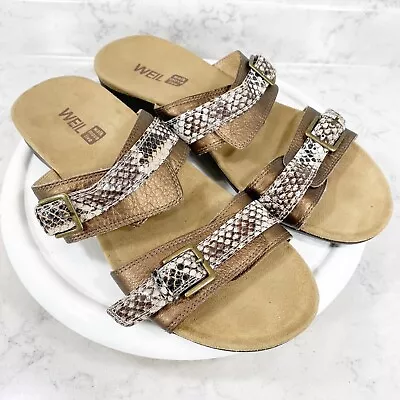 Weil Mystic Slide Sandals Womens Size 11 Leather Bronze Snakeskin Print • $16.95