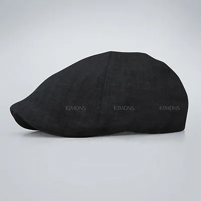 Emblem Linen Gatsby Cap Mens Ivy Hat Golf Driving Summer Sun Flat Cabbie Newsboy • $14.24