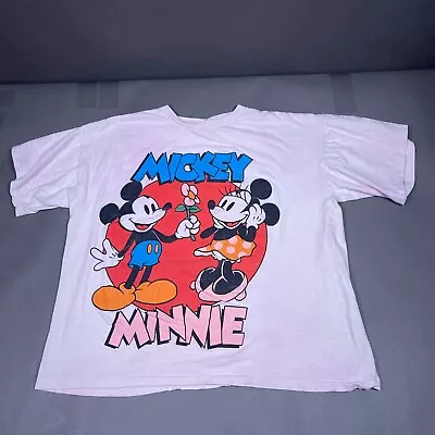 Vintage Mickey Mouse Shirt Adult XL Pink Minnie Flower Walt Disney Made In USA • $1.99