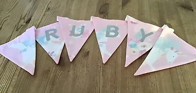 Personalised Girls Laura Ashley Pink Unicorn Name Fabric Bunting  Price Per Flag • £1.75