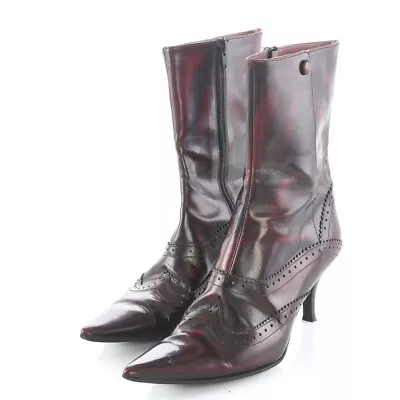 Vera Gomma Red Black Pointed Toe Mid Calf Boots Pointed Toe Womens EUR 38.5 US 8 • $59.83