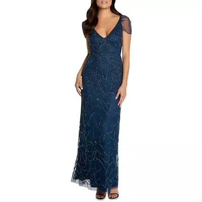 Aidan Mattox Womens Navy Beaded Long Formal Evening Dress Gown 8 BHFO 8927 • $87.99