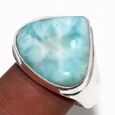 925 Silver Plated-Larimar Ethnic Man's Gemstone Ring Jewelry US Size-9 GW • $3.99