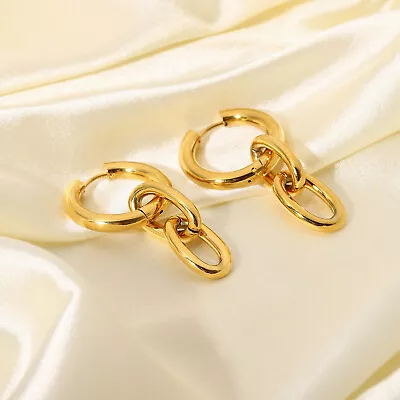 £12.99 • Buy 18ct Gold-Plated 24mm Hoop Earrings With Double Chain Link