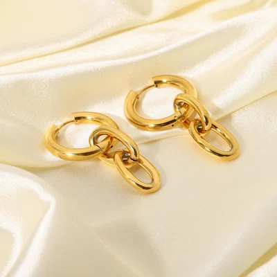 £11.04 • Buy 18ct Gold-Plated 24mm Hoop Earrings With Double Chain Link
