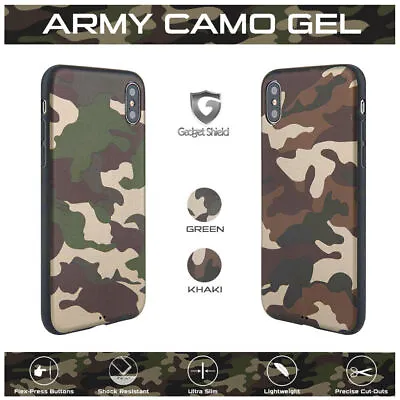 IPhone XS Max XR X 8 7 6S Plus Shockproof Back Case Army Camo Ultra Slim Cover • £4.99