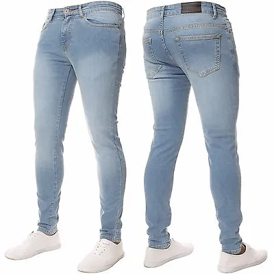 Enzo Mens Skinny Jeans Slim Fit Super Stretch Flex Denim Trouser Pants All Waist • £13.99