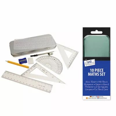 Just Stationary 10 Piece Maths Set - Stencil Pencil Exams School College Case • £3.50