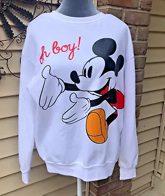 Disney  Mickey Mouse Graphic Crewneck White Sweatshirt - Women Size Large • $12.50