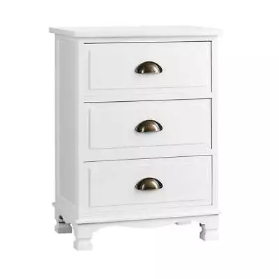 Artiss Bedside Table Nightstand 3 Drawer Chest Storage Cabinet Vintage White • $83.95