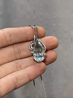  Mid Century H Stern 18K White Gold 8.5CT Aquamarine Pear Diamond Pendant • $2799.99