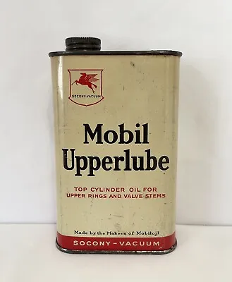 Vintage 1930s Mobil Upperlube Socony Vacuum Pint Advertising Can Tin 3/4 Full • $149.99