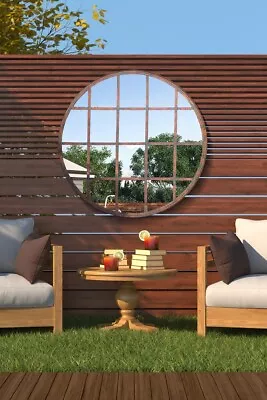 £95.03 • Buy Large Rustic Metal Circle Shaped Bronze Garden Mirror New 80cm X 80cm