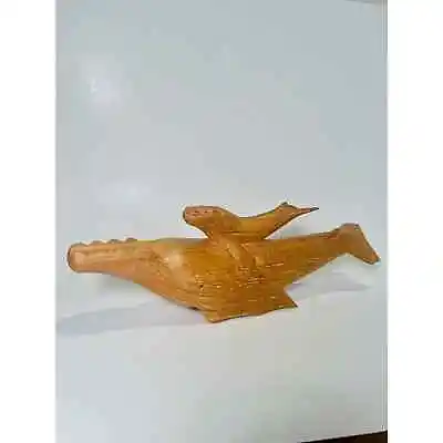 Vintage Hand Carved Wooden Whale Mother Statue Primitive Handmade Art • $55