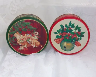 Vintage  Lot Of 2 Christmas Tin Can 3 X 5.5  Fill Them Up With Any Gift • $20