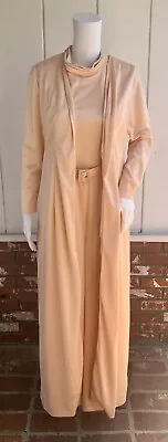 VTG 70s Peach Disco 2 Piece Palazzo Bell Bottom Wide Leg Jumpsuit & Duster Small • $29.99