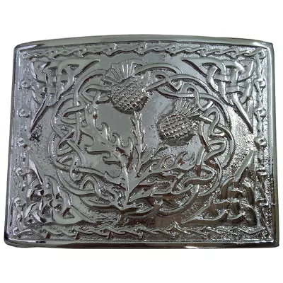  AAR Scottish Kilt Belt Buckle Thistle Emblem Celtic Knots Chrome Finish • $12.99